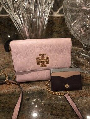 Tory Burch Pink Leather Chain Shoulder Bag with Card Case